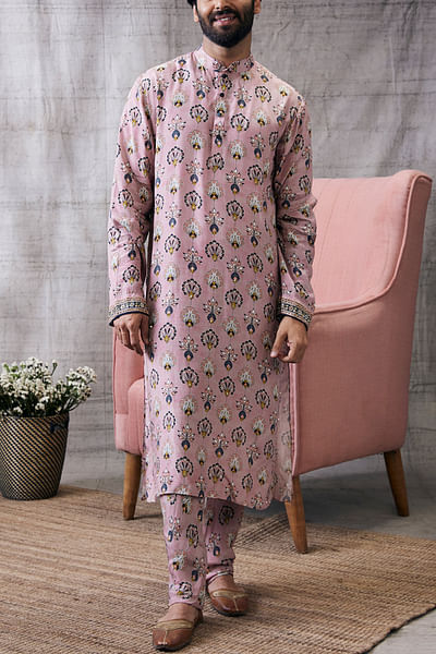 Pink floral motif print kurta set