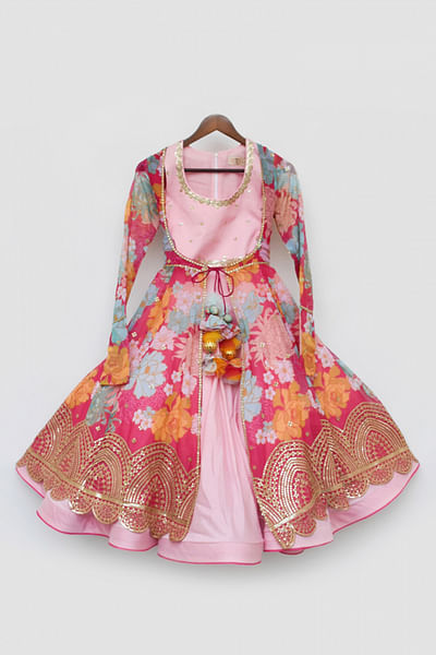 Pink floral print lehenga set