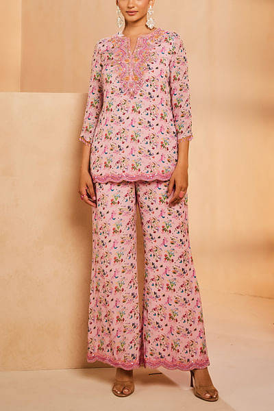 Pink floral print palazzo set