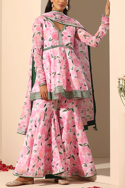 Pink floral print sharara set