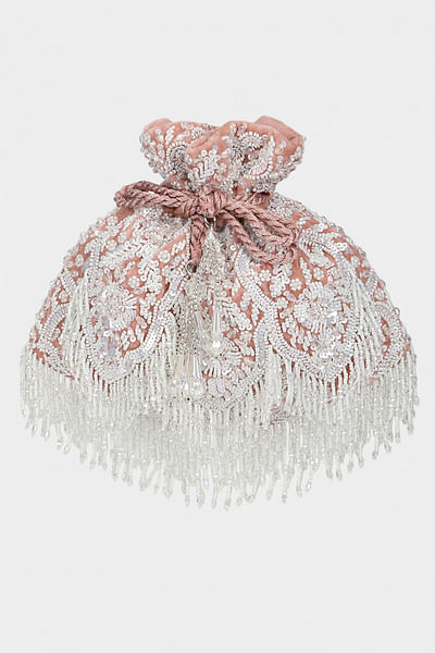 Pink floral sequin embroidery potli bag