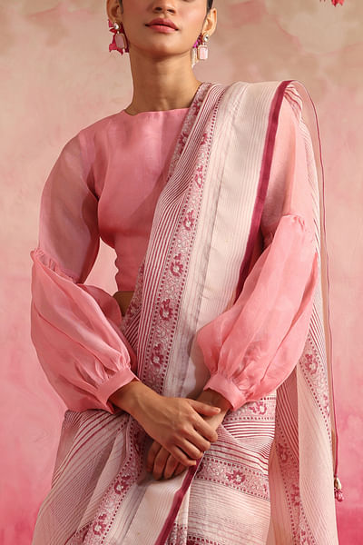 Pink full-sleeved handloom organza blouse