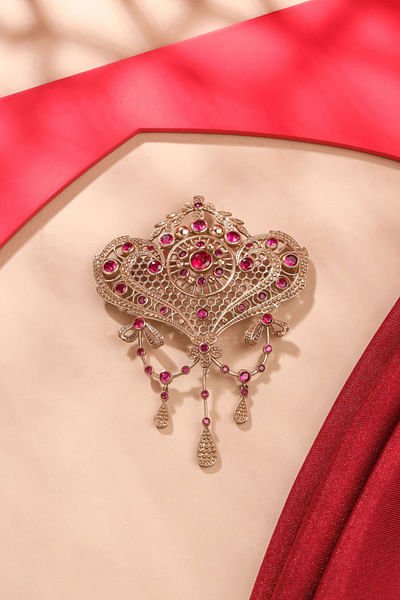 Pink glass stone studded brooch