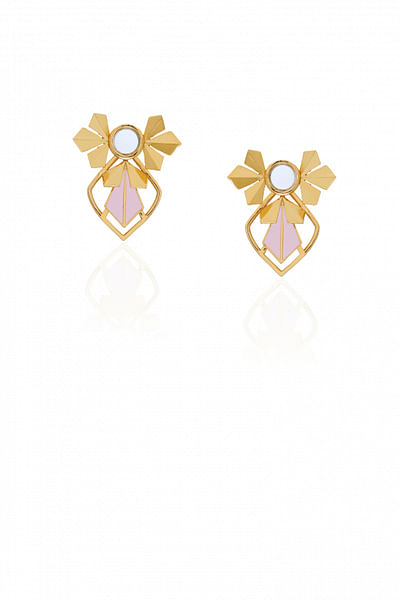 Pink gold plated enamel stud earrings