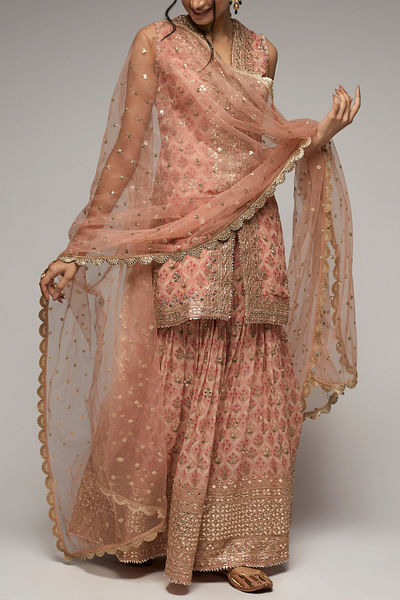 Pink gota accented sharara set