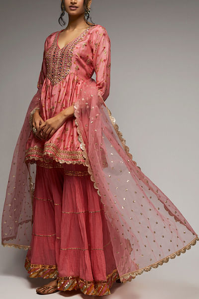 Pink gota applique sharara set