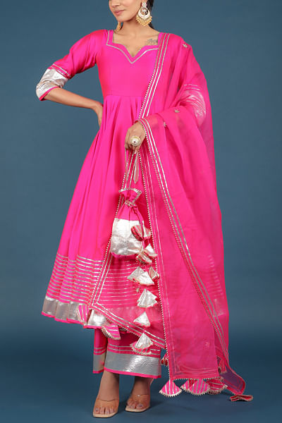 Pink gota embellished anarkali set