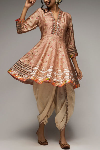 Pink gota embellished kurta dhoti set