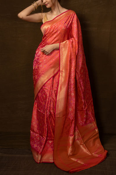 Pink handwoven banarasi silk sari