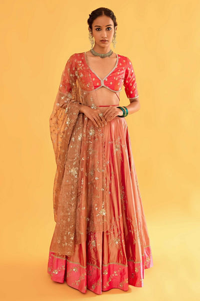 Pink kaarchob embroidered lehenga set