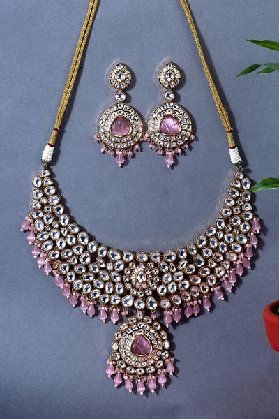 Pink kundan polki choker set