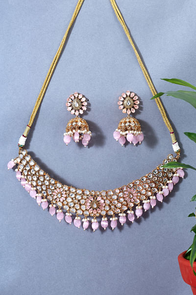 Pink kundan polki embellished choker set