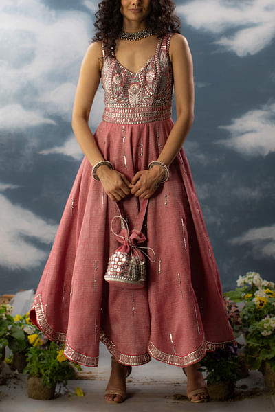 Pink metallic embellished dress
