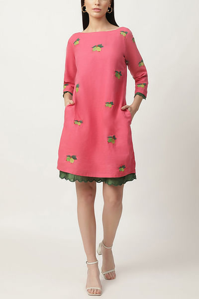Pink motif embroidery dress