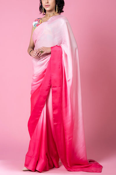 Pink ombre satin sari set