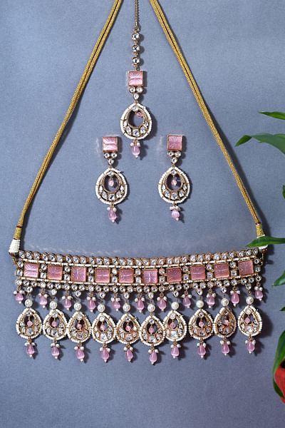 Pink polki kundan choker set