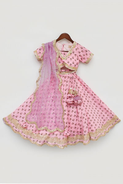 Pink printed lehenga set
