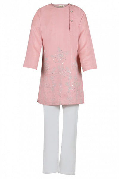 Pink rose embroidery kurta set