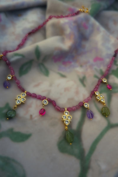 Pink semi-precious stone beaded necklace