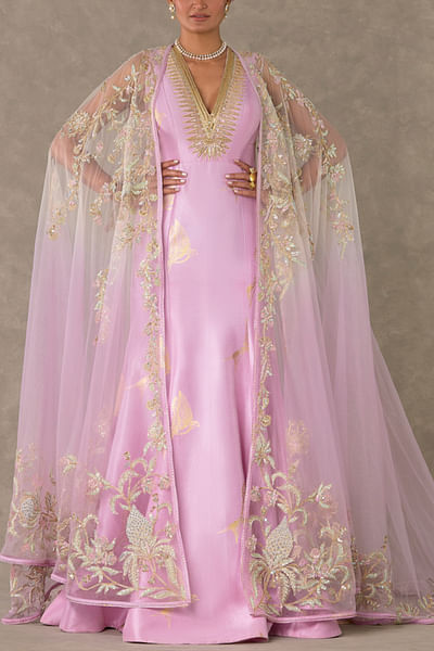Pink sequin and pearl embroidery trail and gown