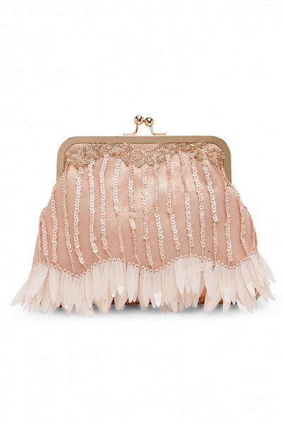 Pink sequin embellished pouch clutch