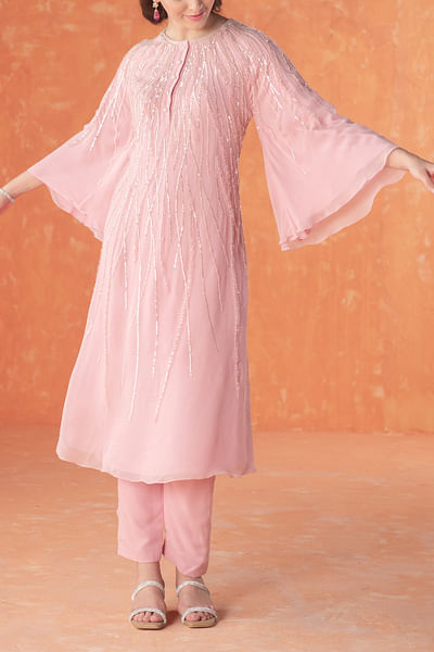 Pink sequin embellished tunic set