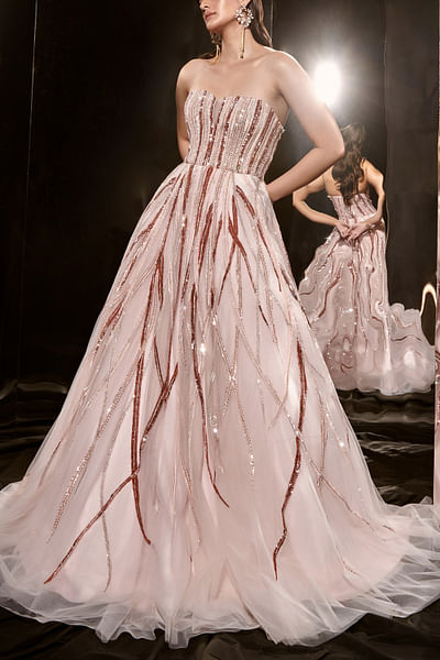 Pink sequin embroidered gown