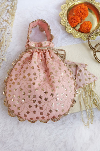 Pink sequin embroidery potli bag