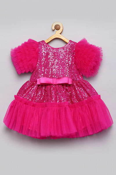 Pink sequinned tiered dress