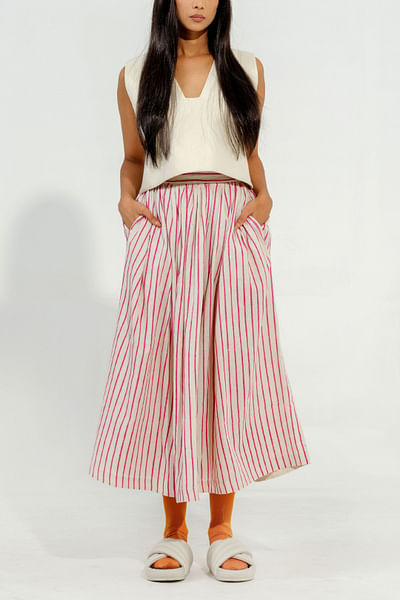 Pink stripe print gathered skirt