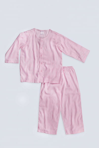 Pink stripe print night suit