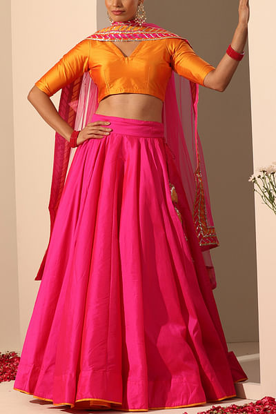 Pink taffeta silk lehenga set
