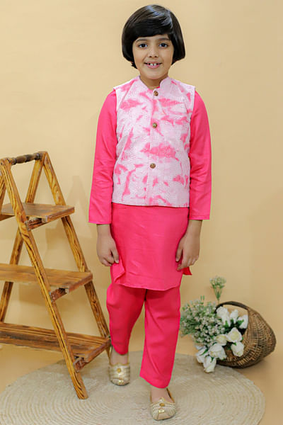 Pink tie-dye print bandi kurta set