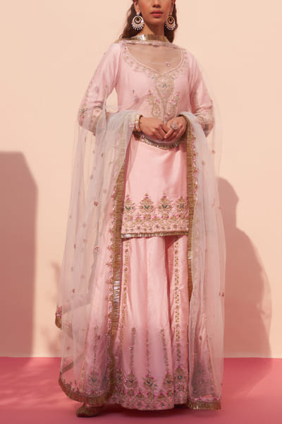 Angad Singh Pink zardozi and dabka embroidered sharara set ANGJUN23D118