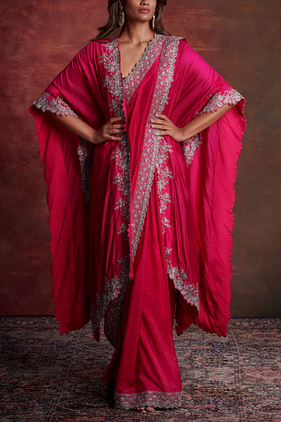 Pink zardozi embroidery saree set