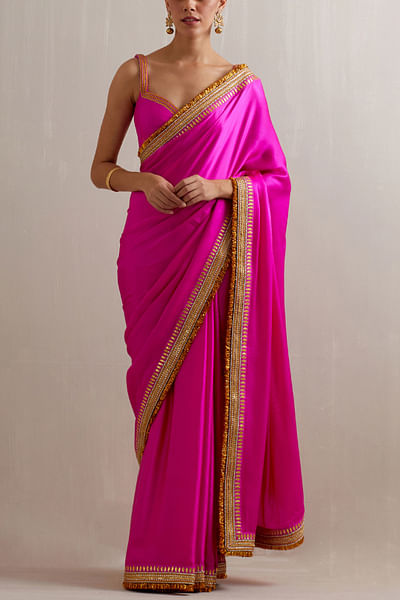 Pink zardozi embroidery sari set
