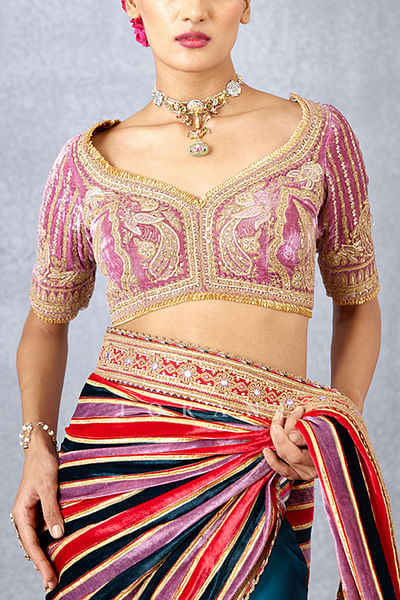 Pink zari embroidered blouse
