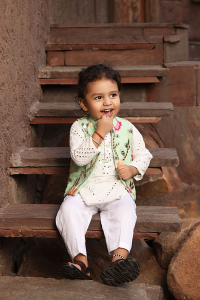 Pista green gota embroidery Nehru jacket kurta set