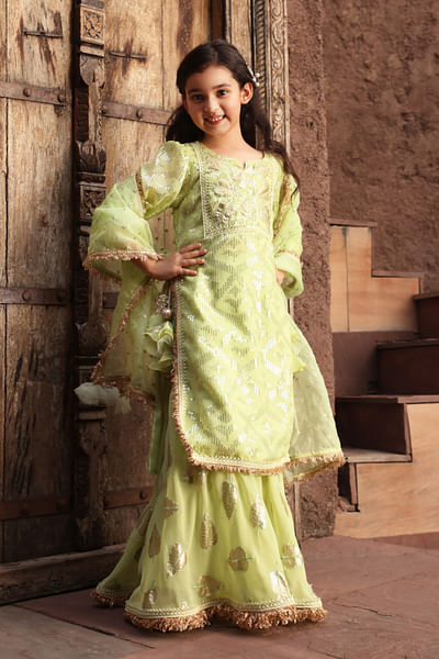 Pista green sequin embroidery sharara set
