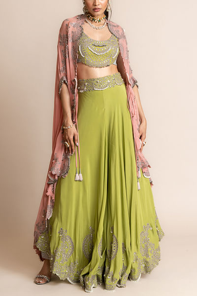 Pista Pearl and Swarovski embroidered cape sharara set