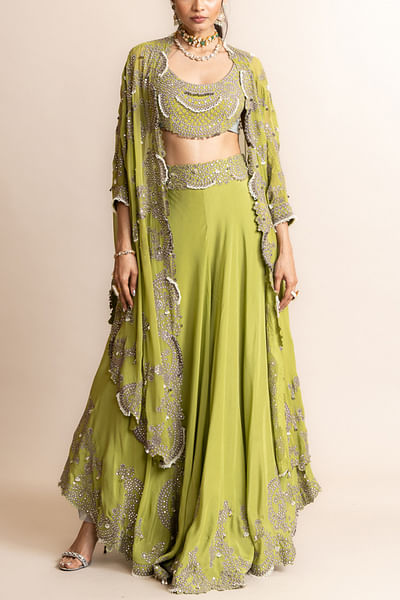 Pista Pearl and Swarovski embroidery cape sharara set