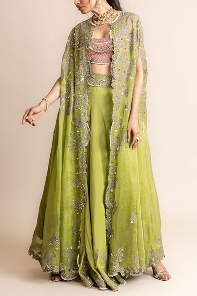 Pista sequin and Swarovski embroidered cape sharara set
