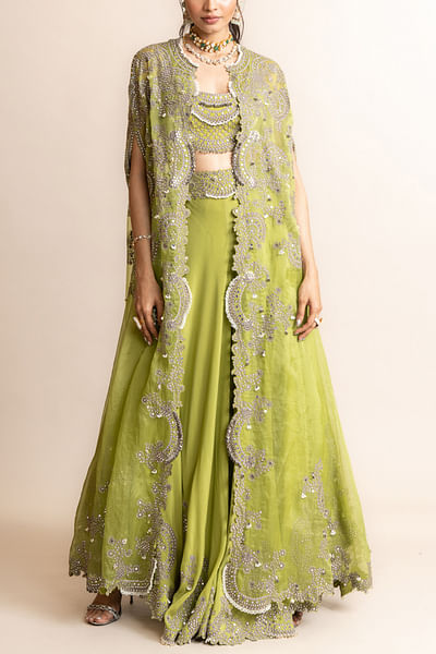 Pista Swarovski and pearl embroidered cape sharara set