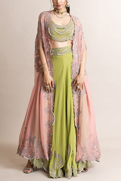 Pista Swarovski and pearl embroidery cape sharara set