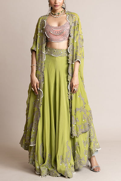 Pista Swarovski and sequin embroidered cape sharara set