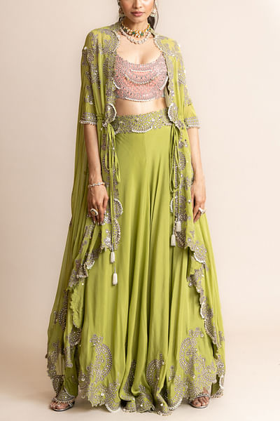 Pista Swarovski and sequin embroidery cape sharara set