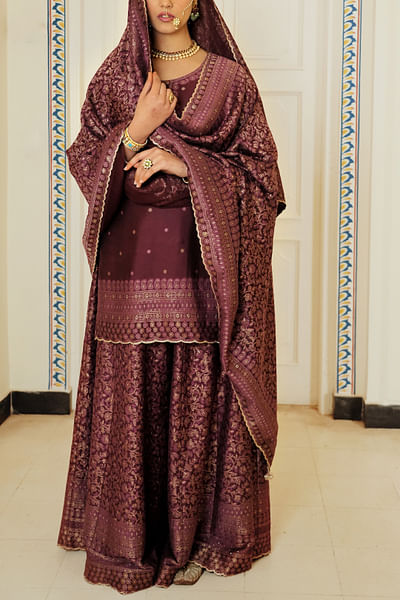 Plum self-woven gharara set