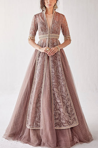 Plum wine embellished lehenga set