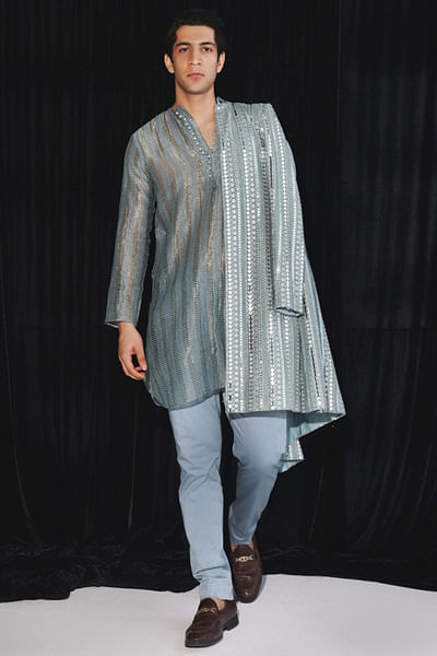 Powder blue banarasi tissue kurta set