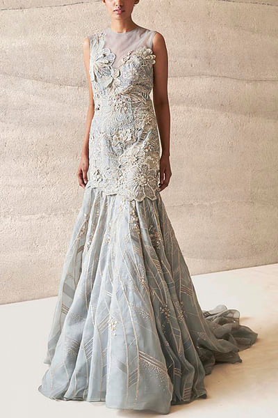 Powder blue cord embroidered gown